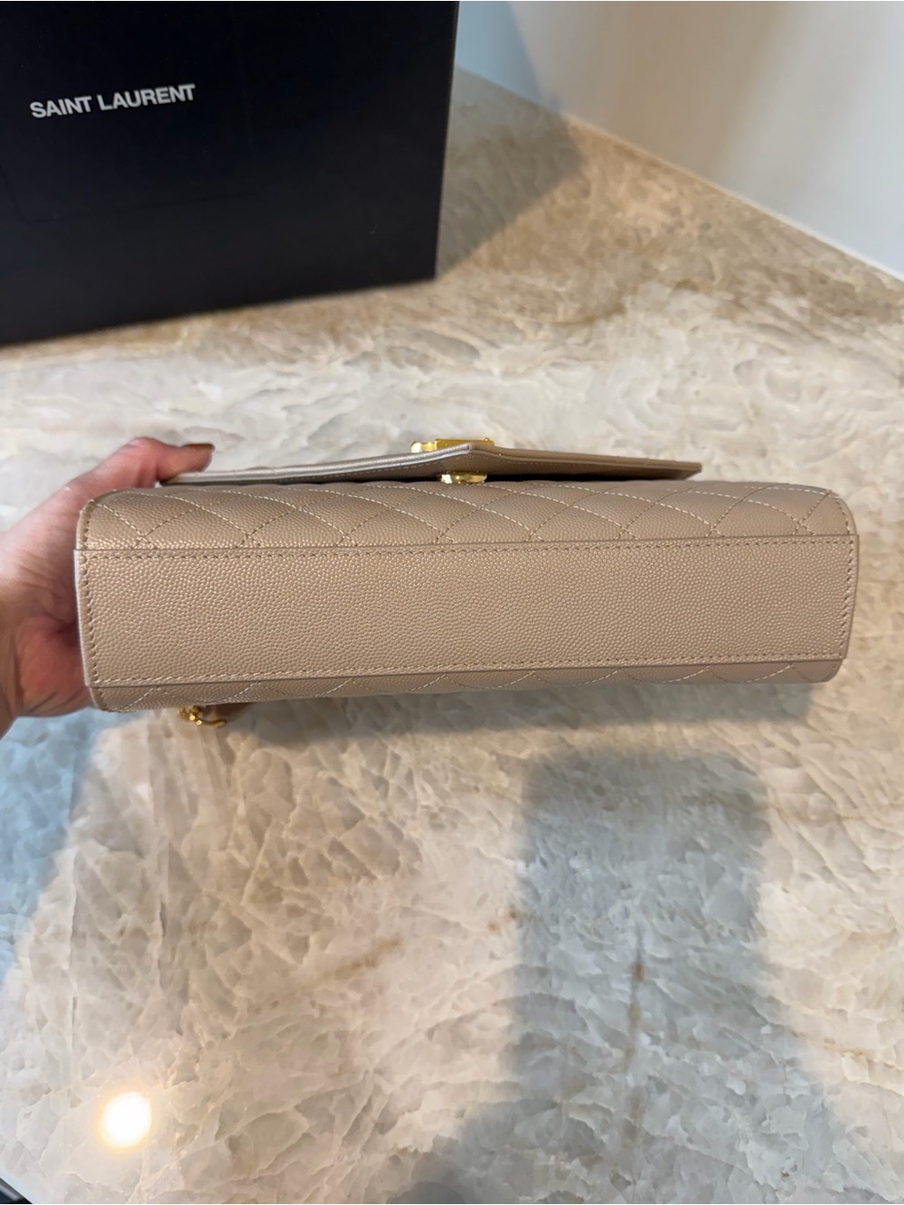 NWOT—YSL Quilted Beige Leather Shoulder Bag with Gold YSL Hardware - Picture 3 of 8
